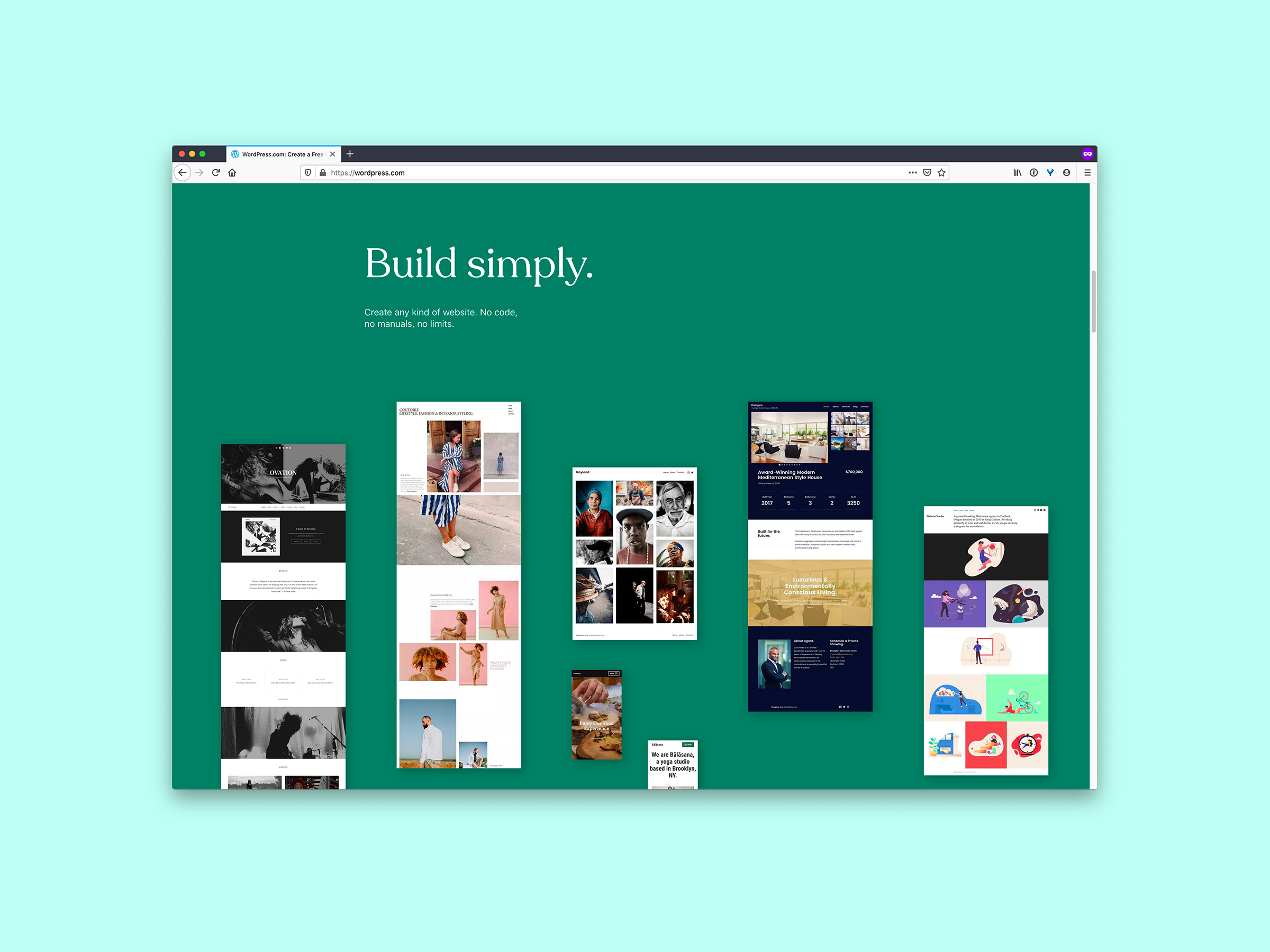 WordPress.com homepage — build section